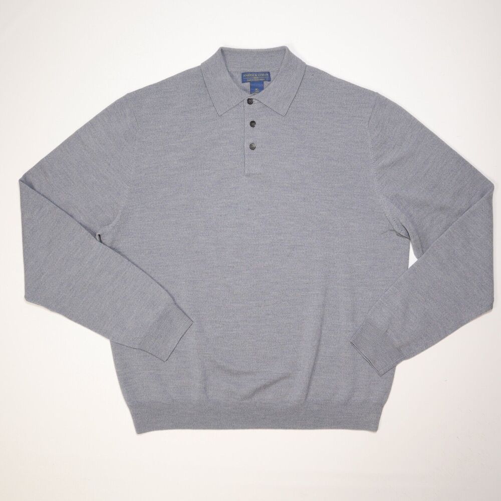 Joseph Lyman Italian Merino Wool Polo Button Sweater Long Sleeve Gray Mens XL